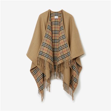 burberry women's reversible b motif wool cape|Reversible Check Cashmere Wool Cape in Buzzard/sand.